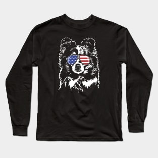 Funny Proud Shetland Sheepdog Sheltie American Flag sunglasses Long Sleeve T-Shirt